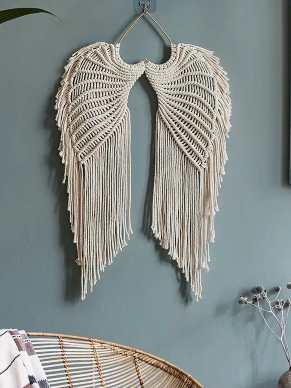 Handmade Macramé Angel Wing Tapestry with Long Tassels Wall Hanging - Picture 5 of 10